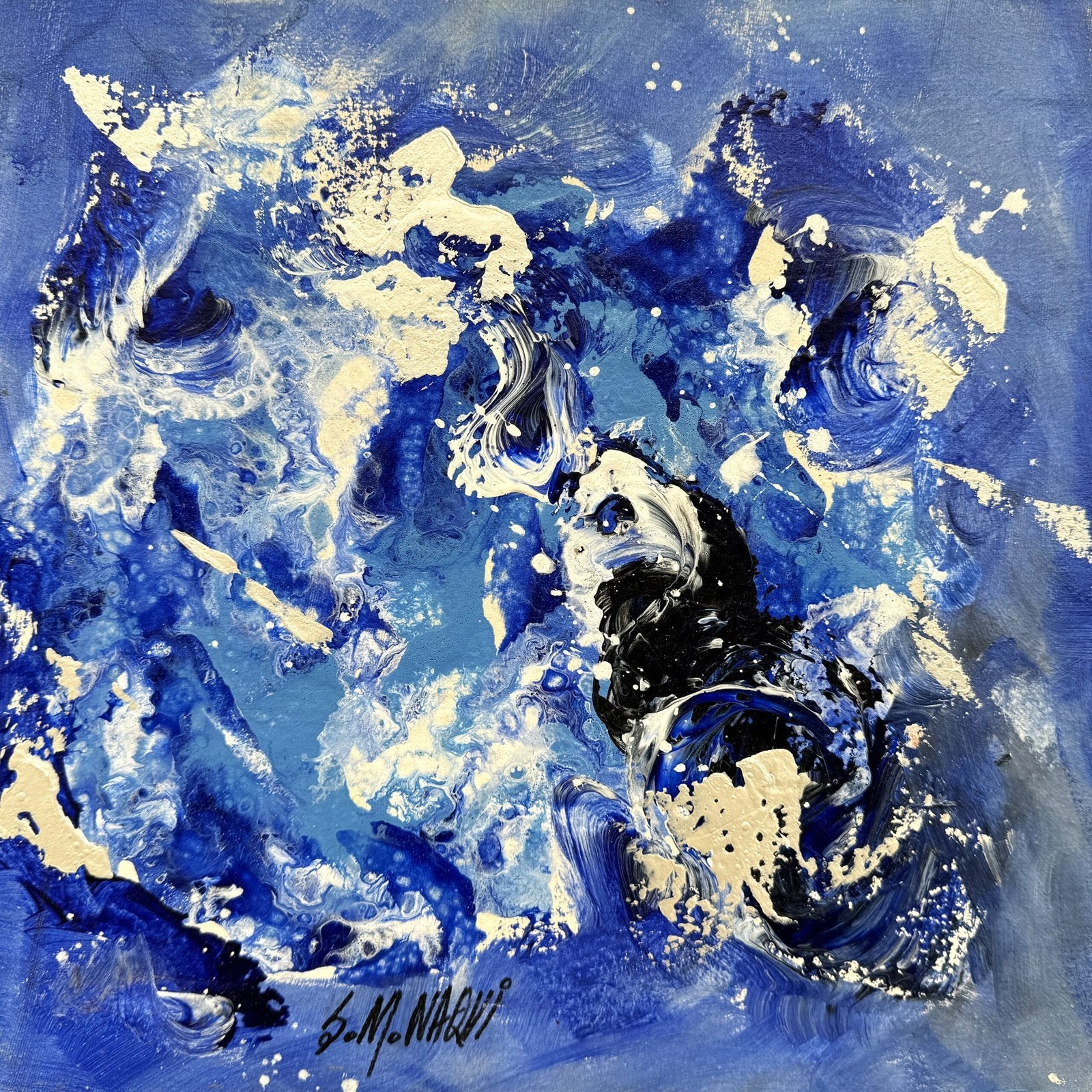S. M. Naqvi| Title: Blue Convergence| Medium: Acrylic on Canvas| Size: 12x12 inches