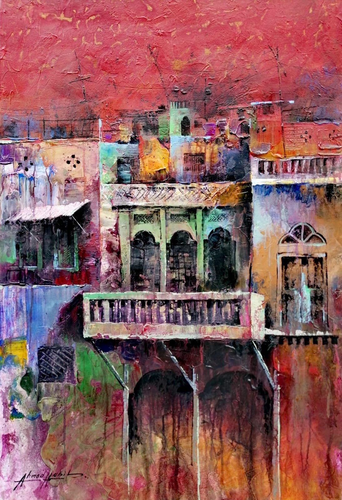 Ahmed Habib | Title: Abstract Cityscape | Medium: Oil on Canvas | Size: 20x30 inches