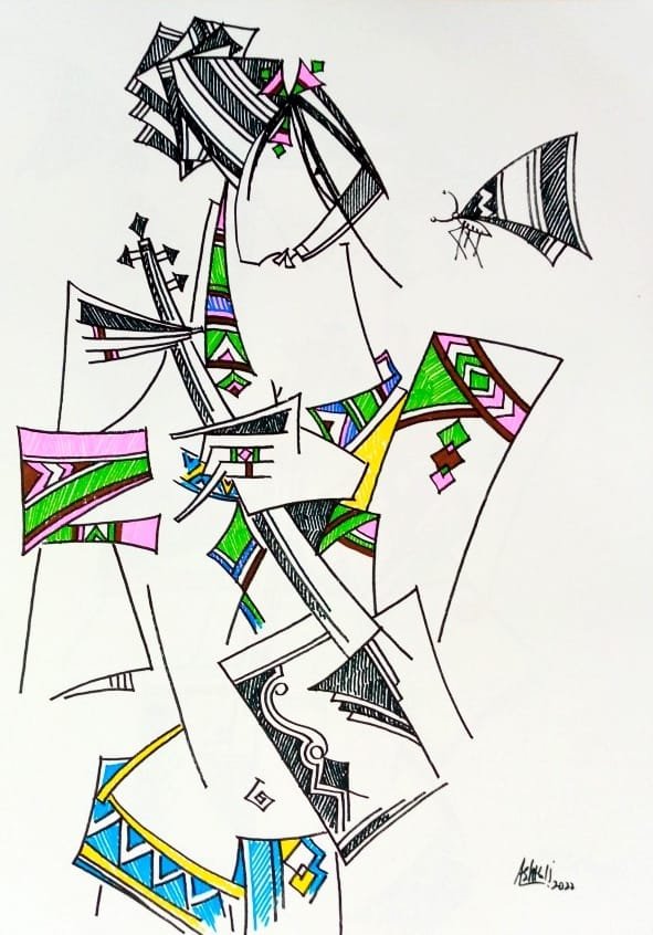Ashkal | Title: Harmony in Motion | Medium: Pen on Paper | Size: 12 x 16 inches