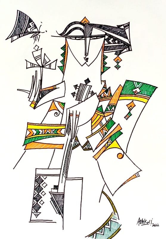 Ashkal | Title: The Rhythm of Colors | Medium: Pen on Paper | Size: 12 x 16 inches