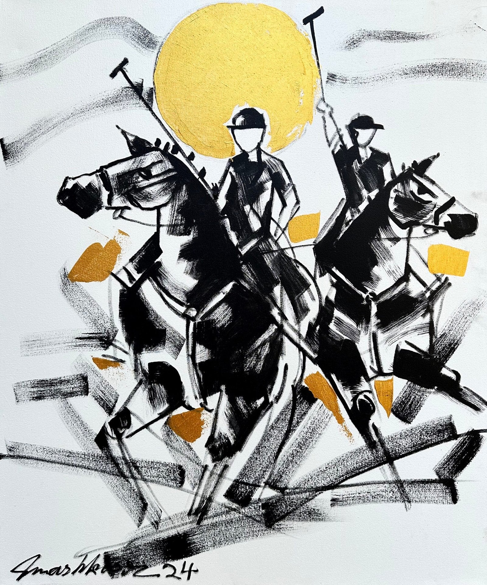 Mashkoor Raza | Title: Polo Abstract | Medium: Oil On Canvas | Size: 30x36 inches