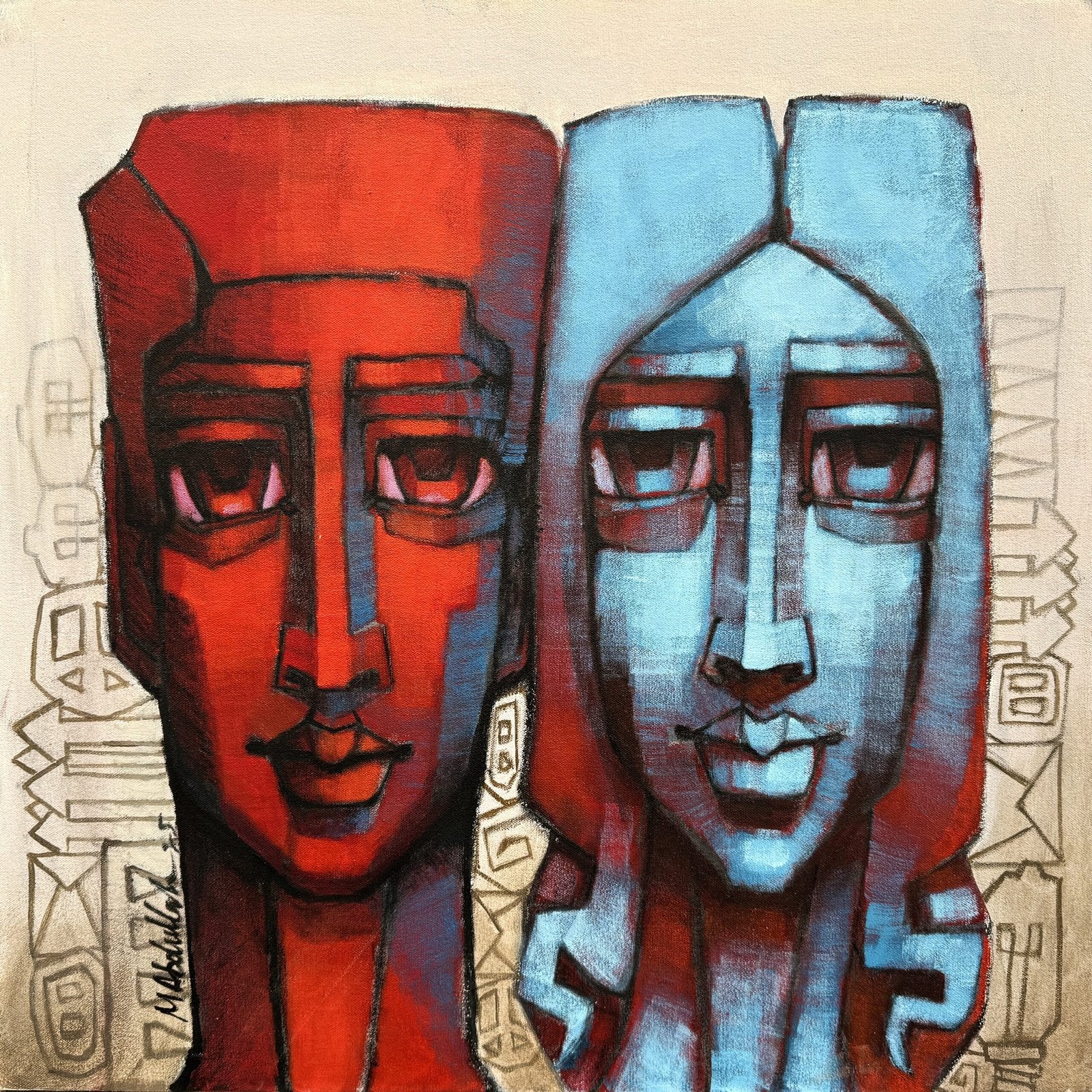 Abdullah Siddiqui | Title: Silent Guardians | Medium: Acrylic on Canvas | Size: 24 x 24 inches