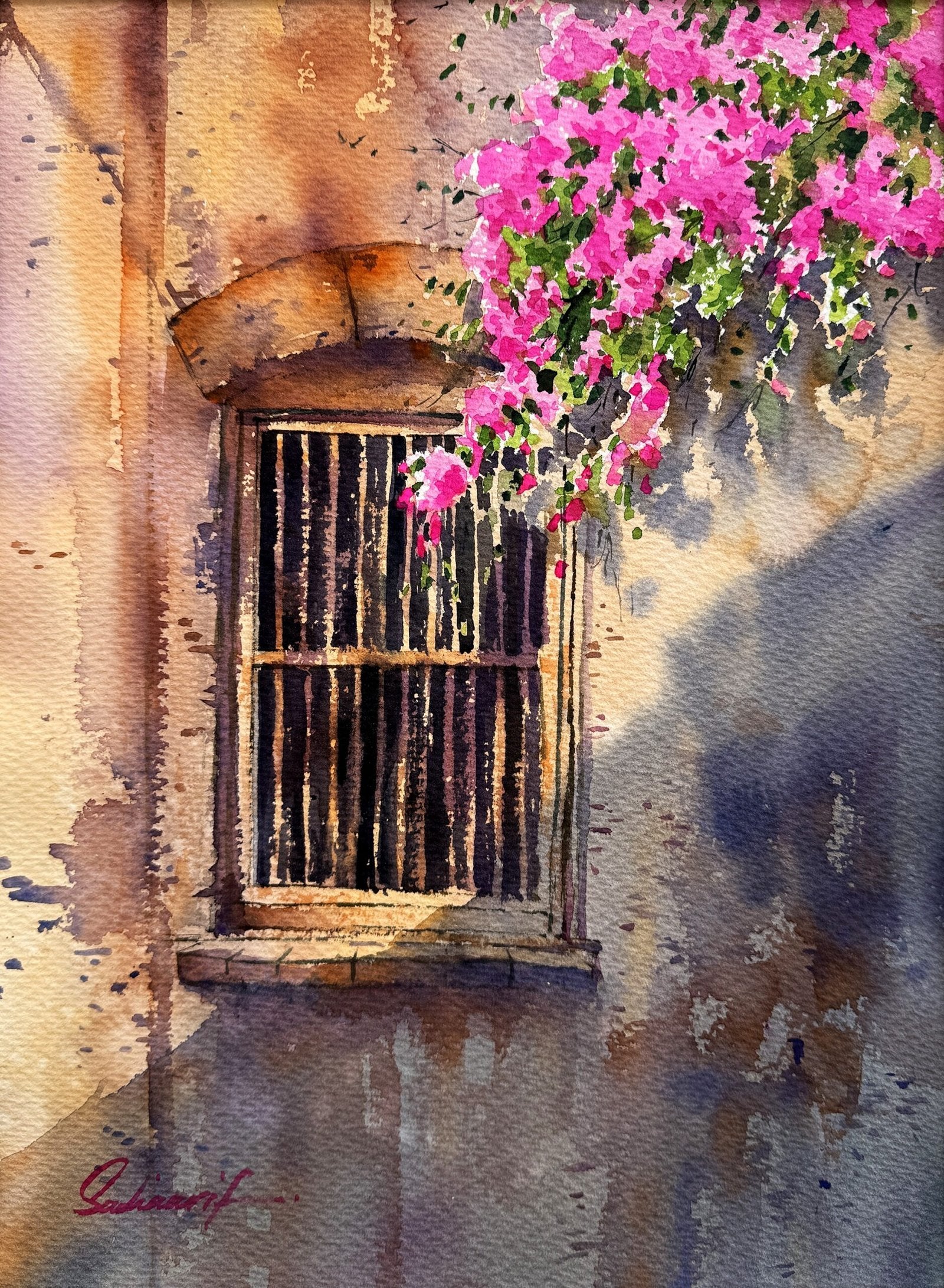 Sadia Arif | Title: Golden Alley | Medium: Watercolor On Paper | Size: 11x15 inches
