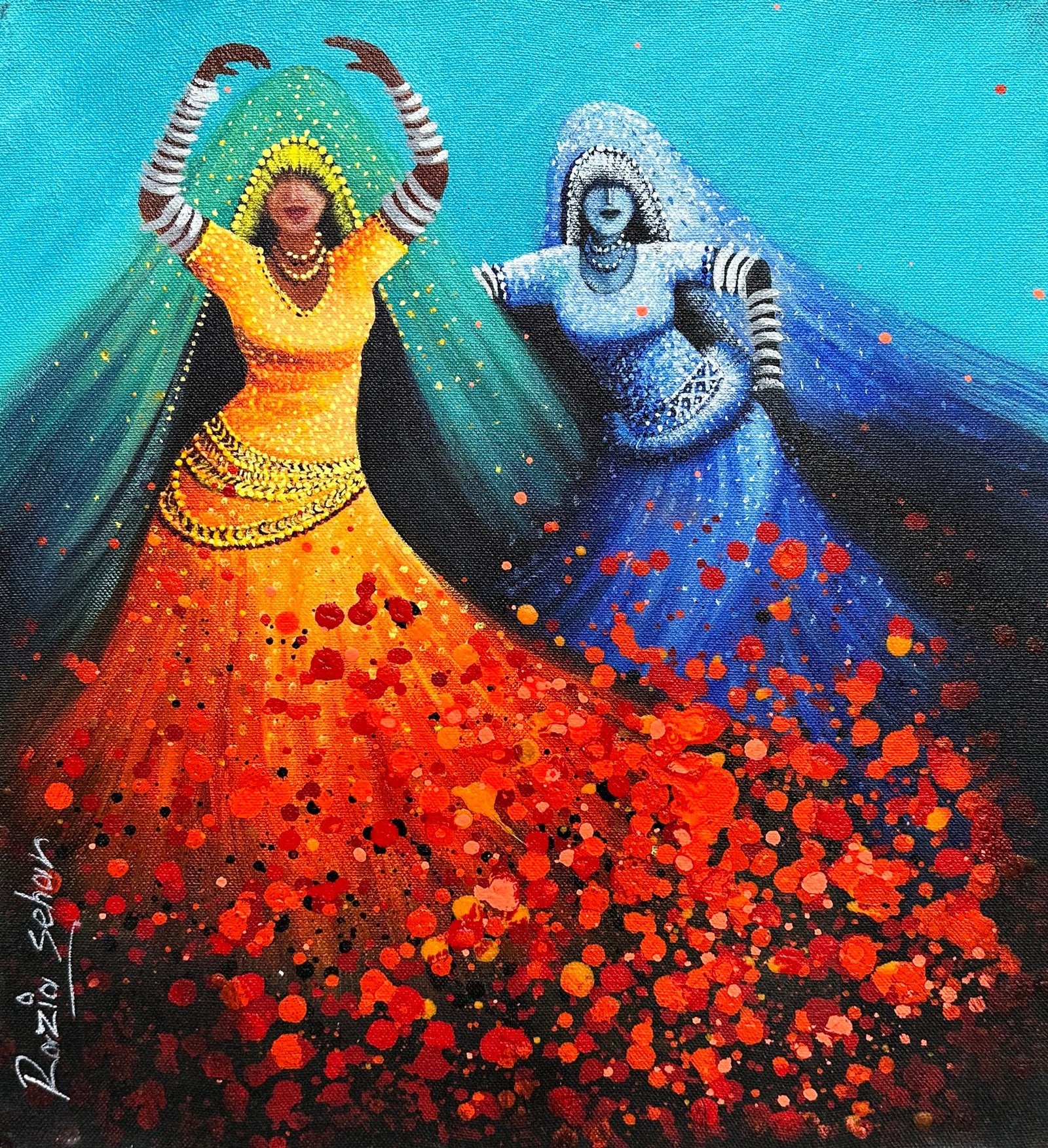 Razia Sehar | Title: Celebrating| Medium: Oil On Canvas | Size: 14x16 inches