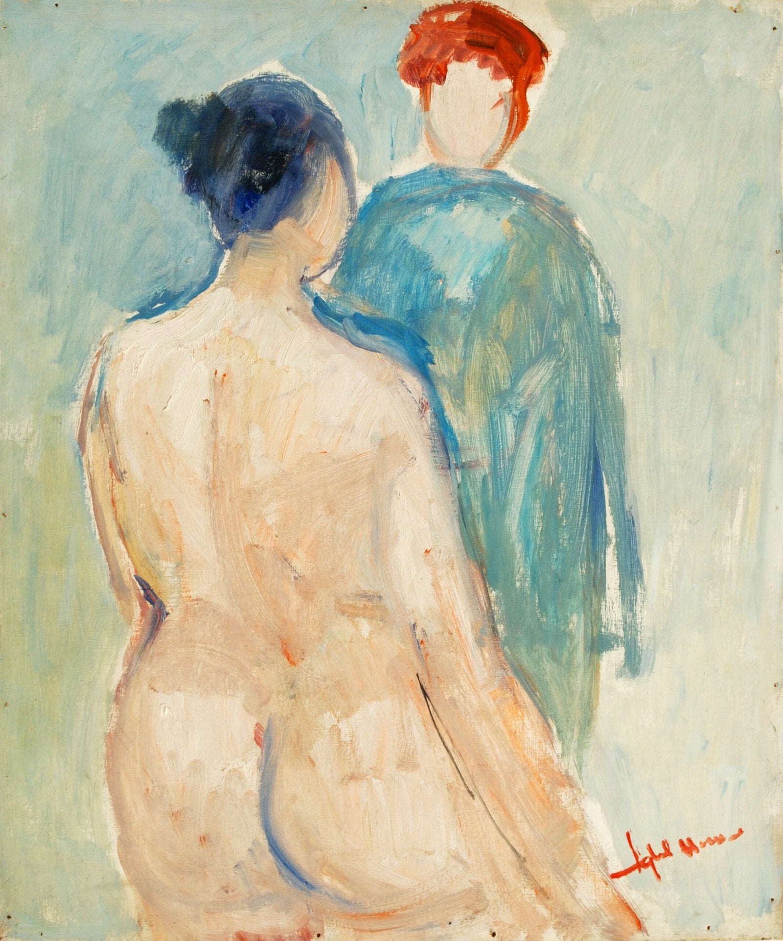 Iqbal Hussain Figurative Study Back View Oil Canvas 24x30 inches