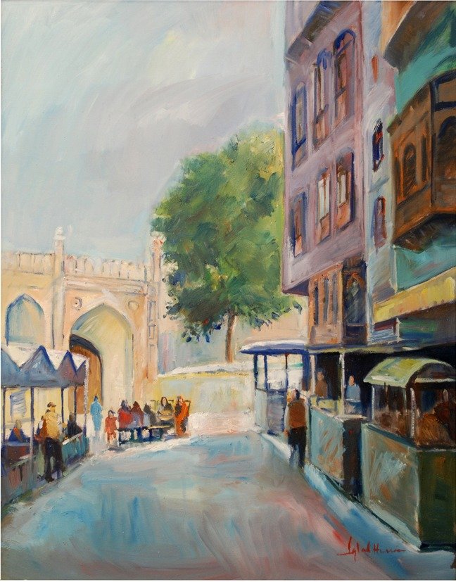Iqbal Hussain Hera Mandi Street Oil Canvas 24x30 inches