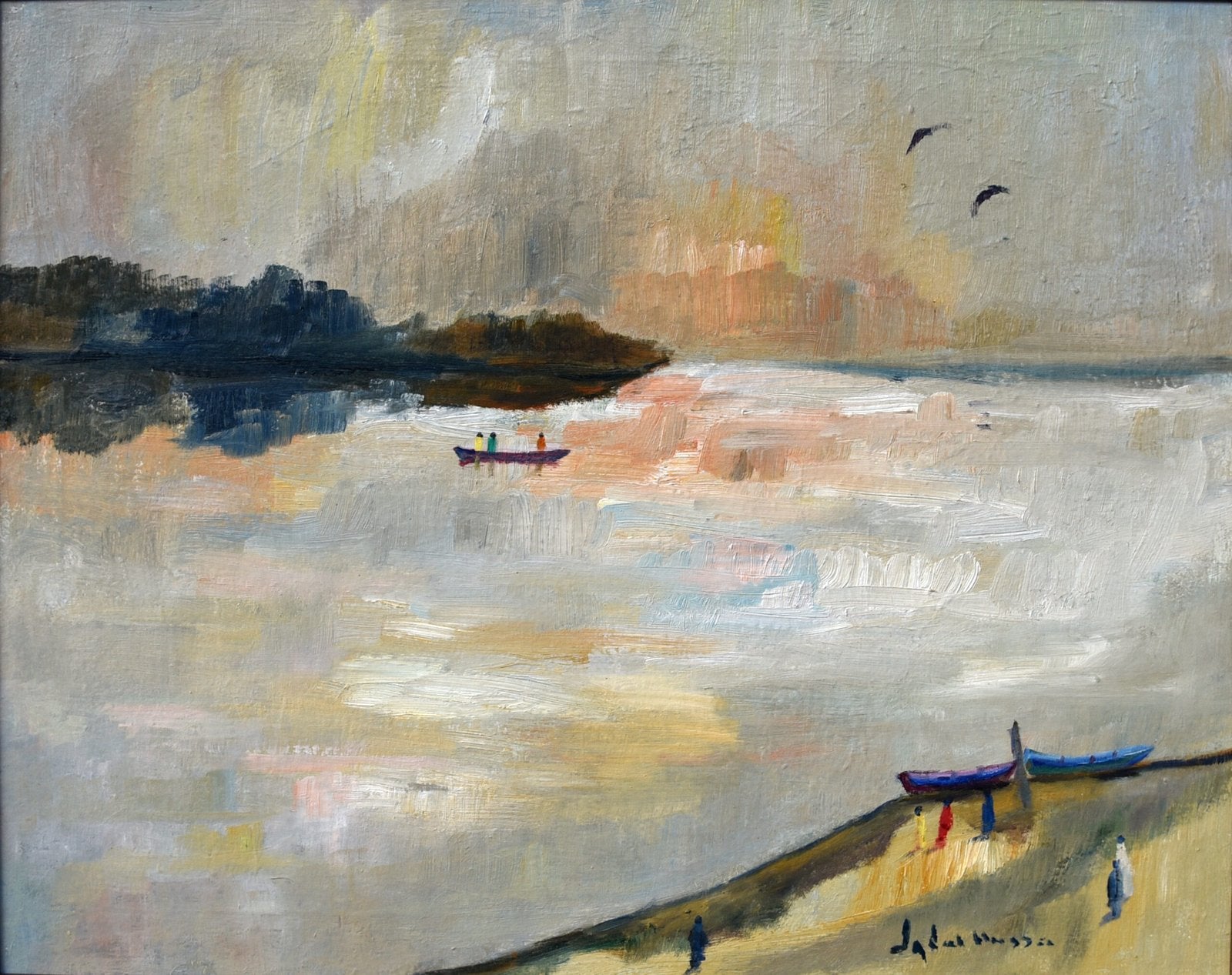 Iqbal Hussain Ravi River Lahore Oil Canvas 24x30 inches