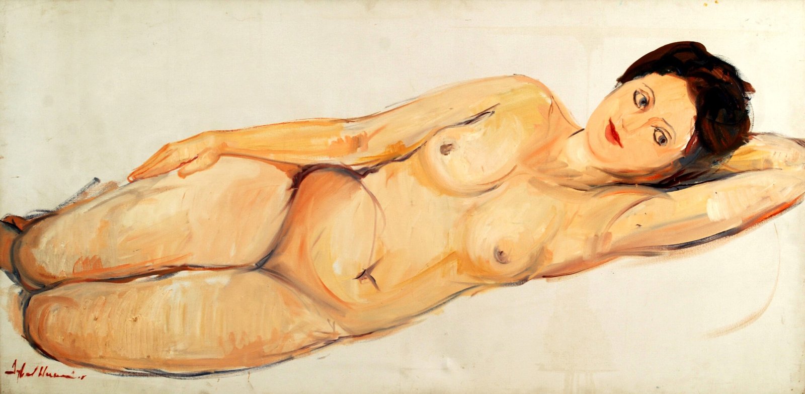 Iqbal Hussain Reclining Figure Oil Canvas 48x60 inches