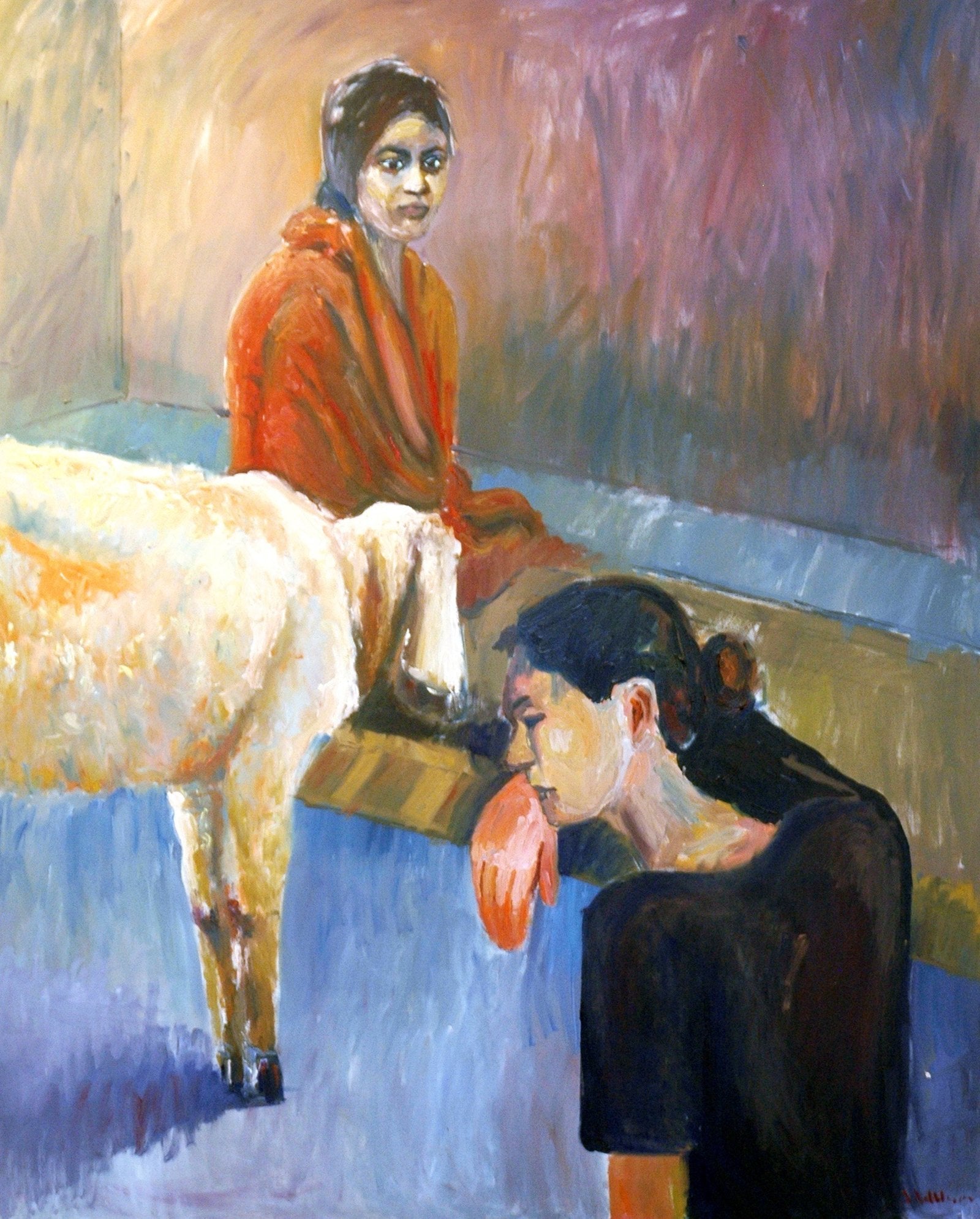 Iqbal Hussain Silent Conversations Oil Canvas 48x60 inches