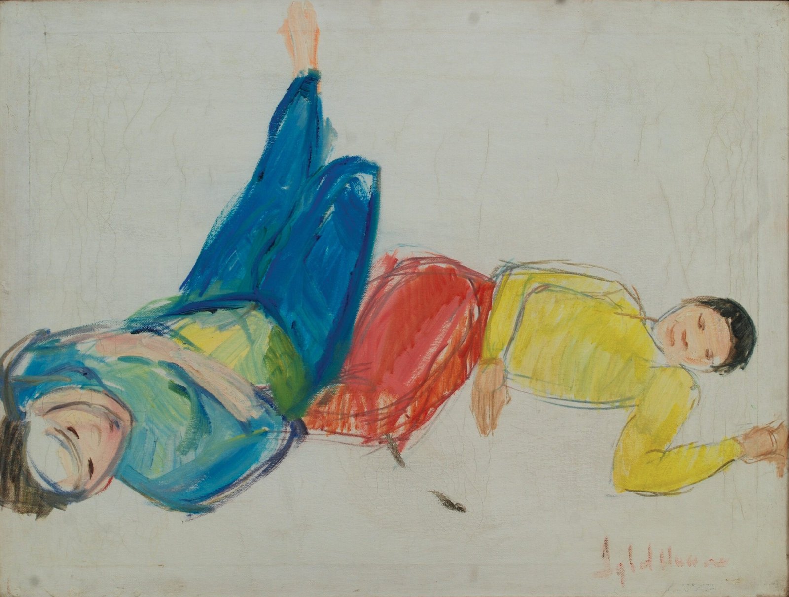 Iqbal Hussain Two Reclining Figures Oil Canvas 18x24 inches