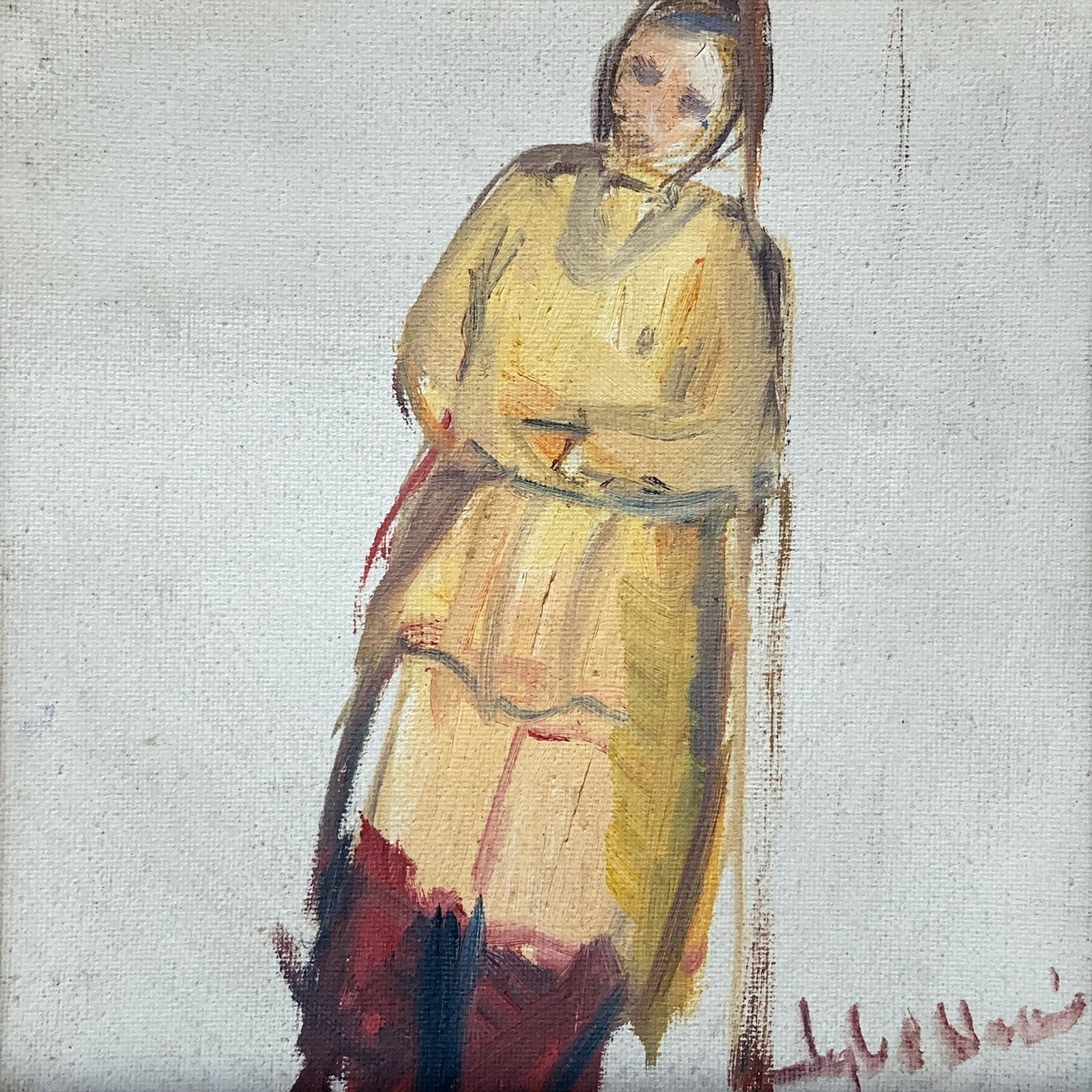 Iqbal Hussain Woman in Silence Oil Canvas 8x8 inches