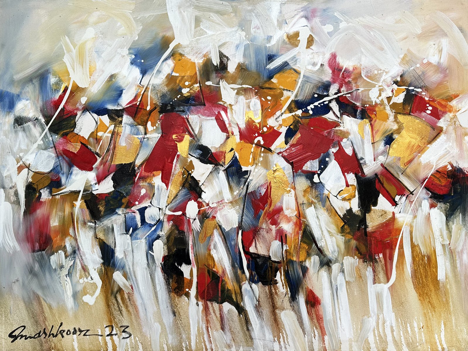 Mashkoor Raza Festival of Forms Oil on Canvas 36x48 inches Abstract Art