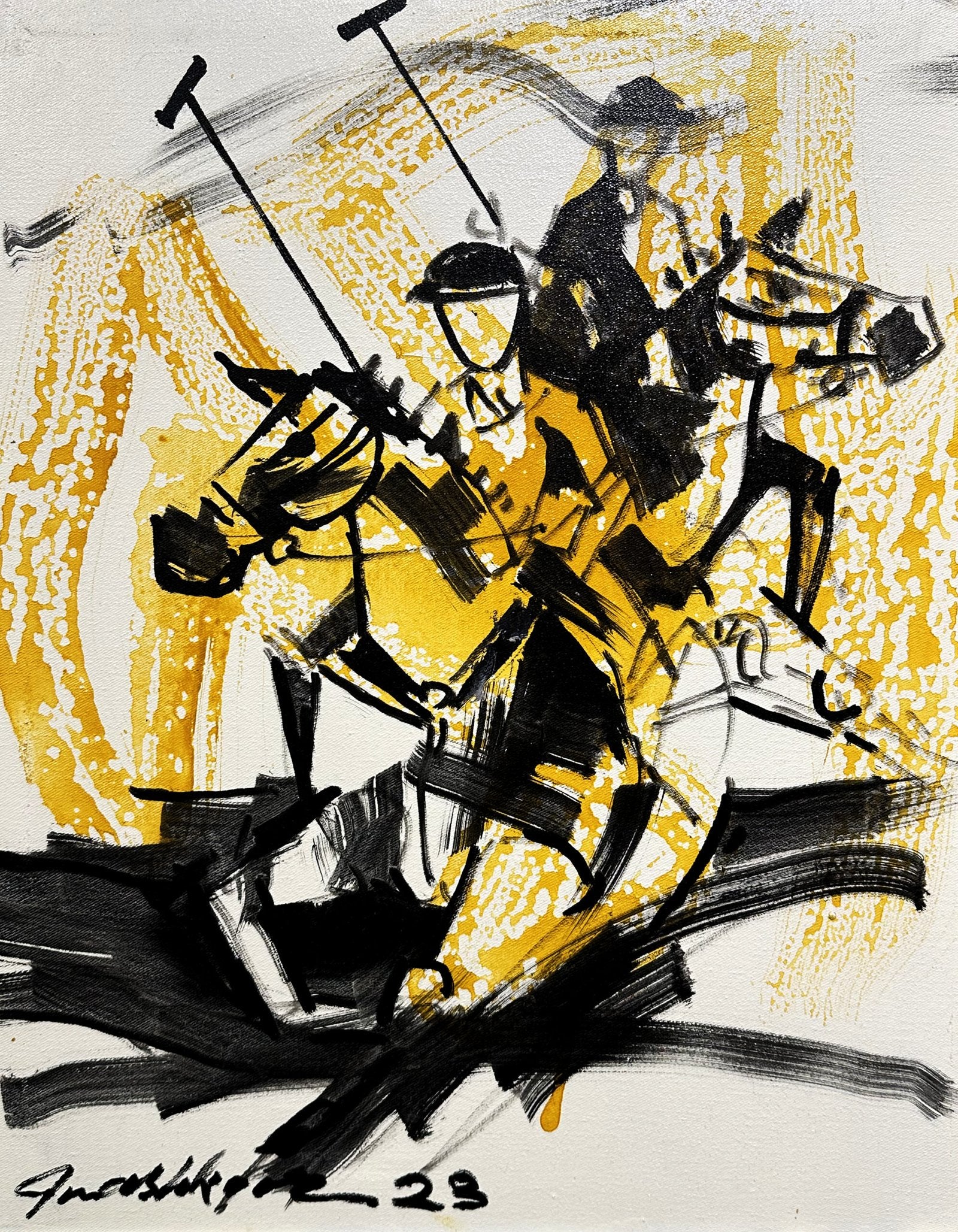 Mashkoor Raza Polo Player Oil on Canvas 14x18 inches 2023