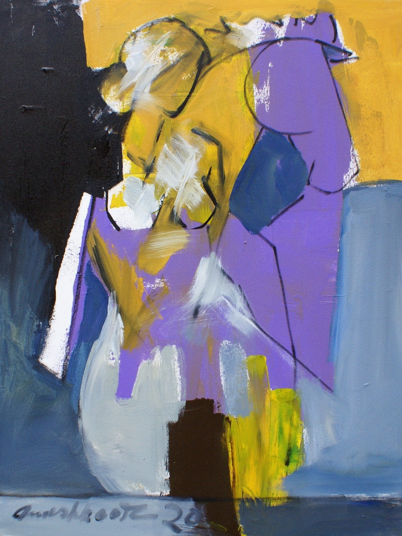 Mashkoor Raza Purple Woman Abstract Figure Oil on Canvas 18x24 inches