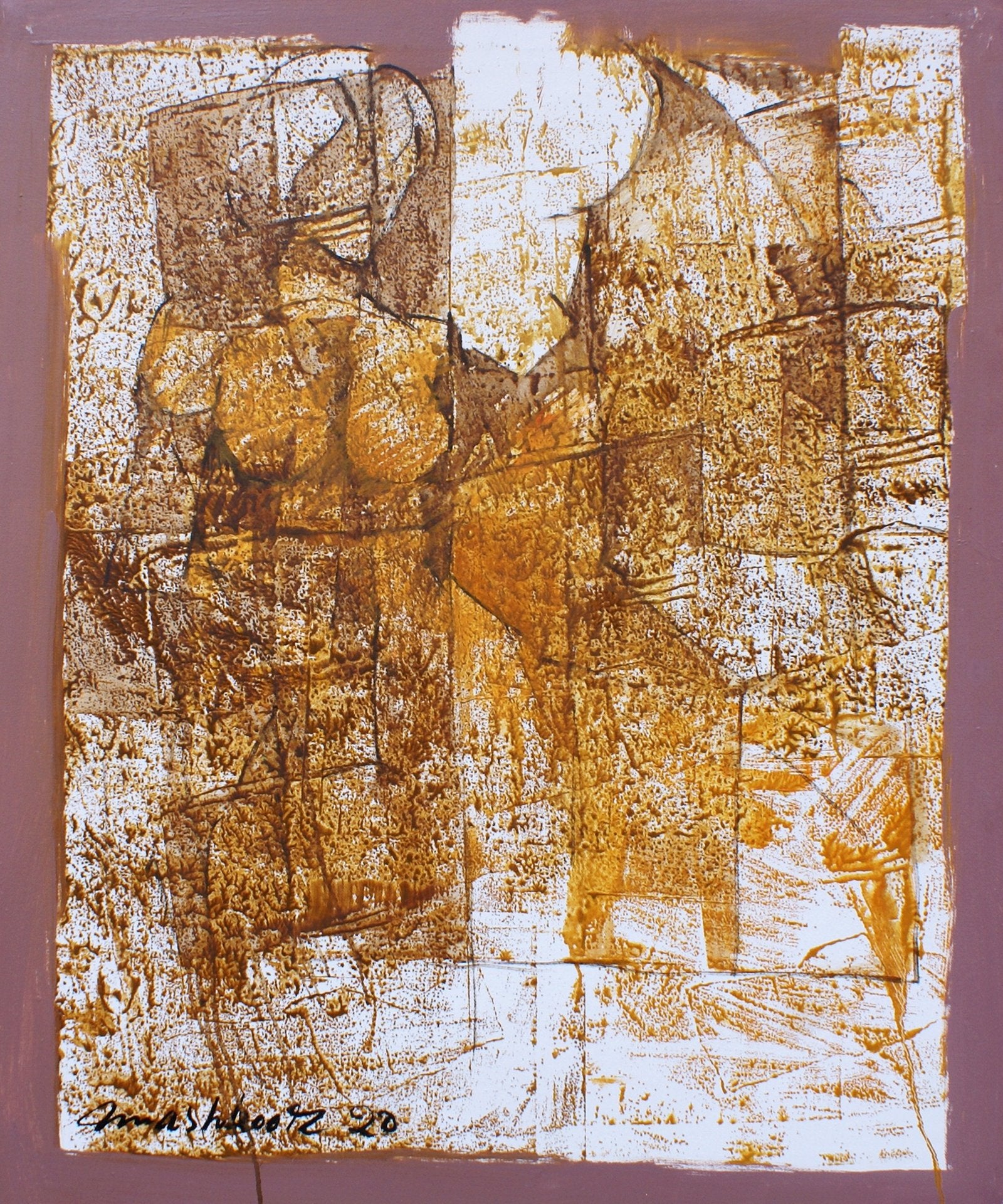 Mashkoor Raza Sepia Woman Abstract Figure Oil on Canvas 24x30 inches