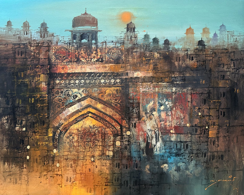A.Q. Arif Mughal Gate at Dusk Acrylic on Canvas 24x30 inches