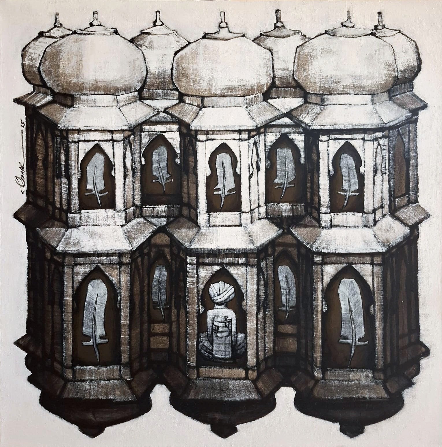 Qamar Siddiqui Architectural Domes Acrylic On Canvas 36x36 inches