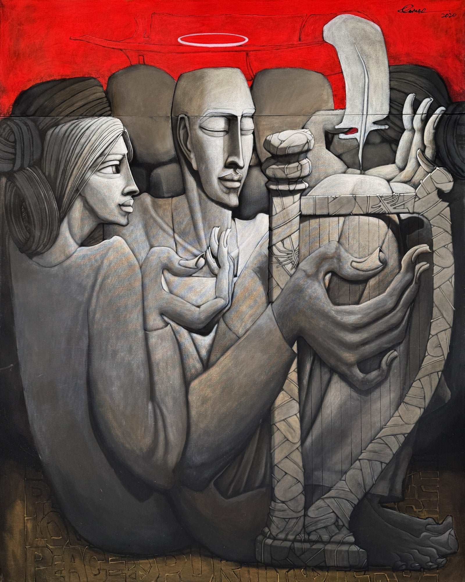 Qamar Siddiqui Spiritual Figures Acrylic On Canvas 48x60 inches 2020