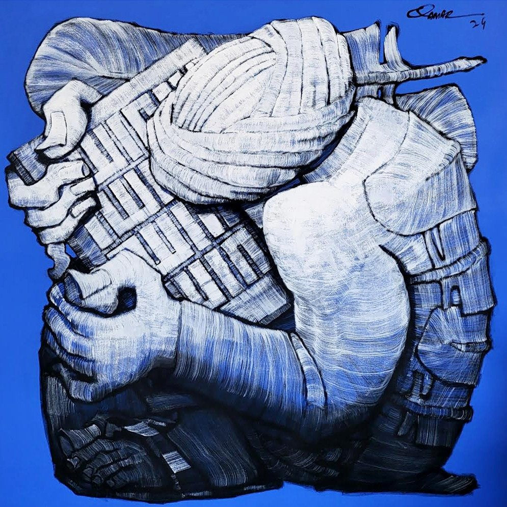 Qamar Siddiqui Turbaned Figure Book Acrylic On Canvas 48x48 inches