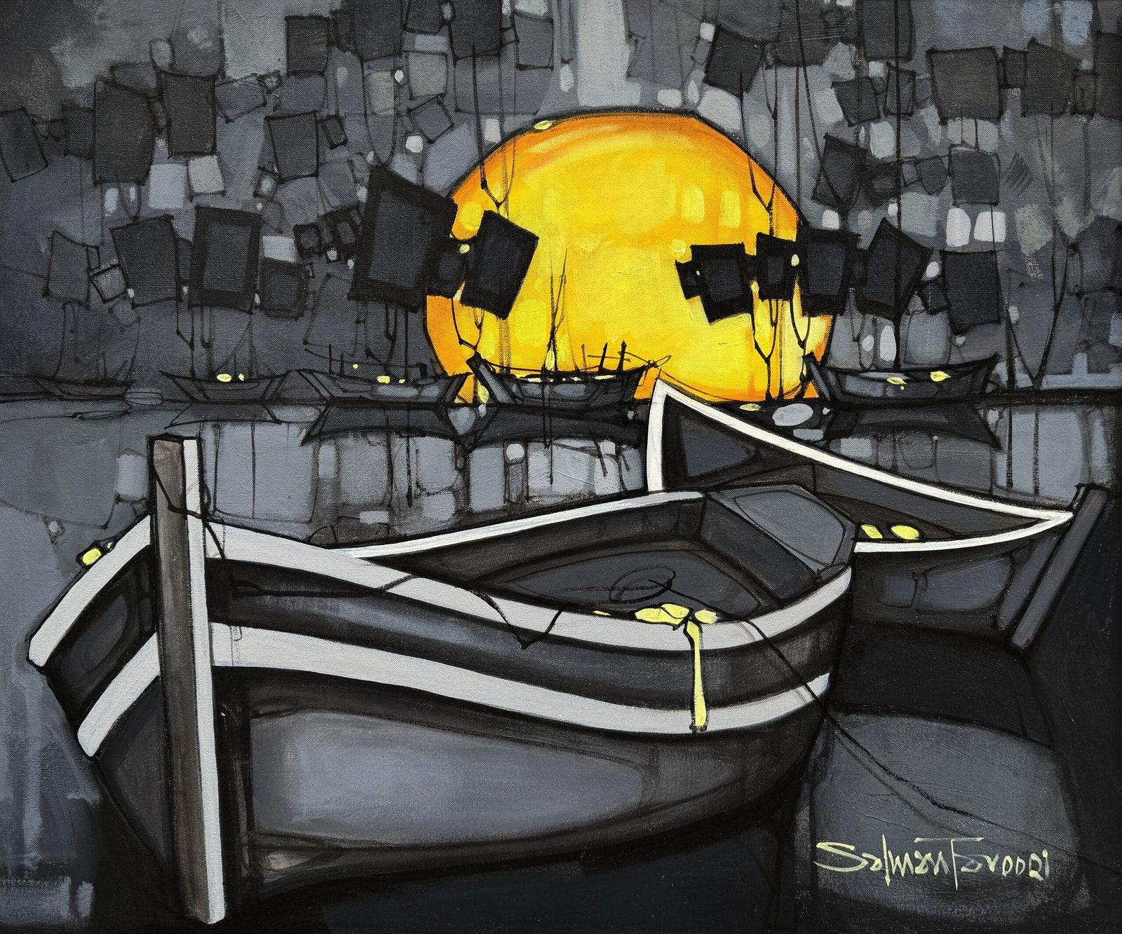 Salman Farooqi Amber Harbor Acrylic on Canvas 30x36 inches
