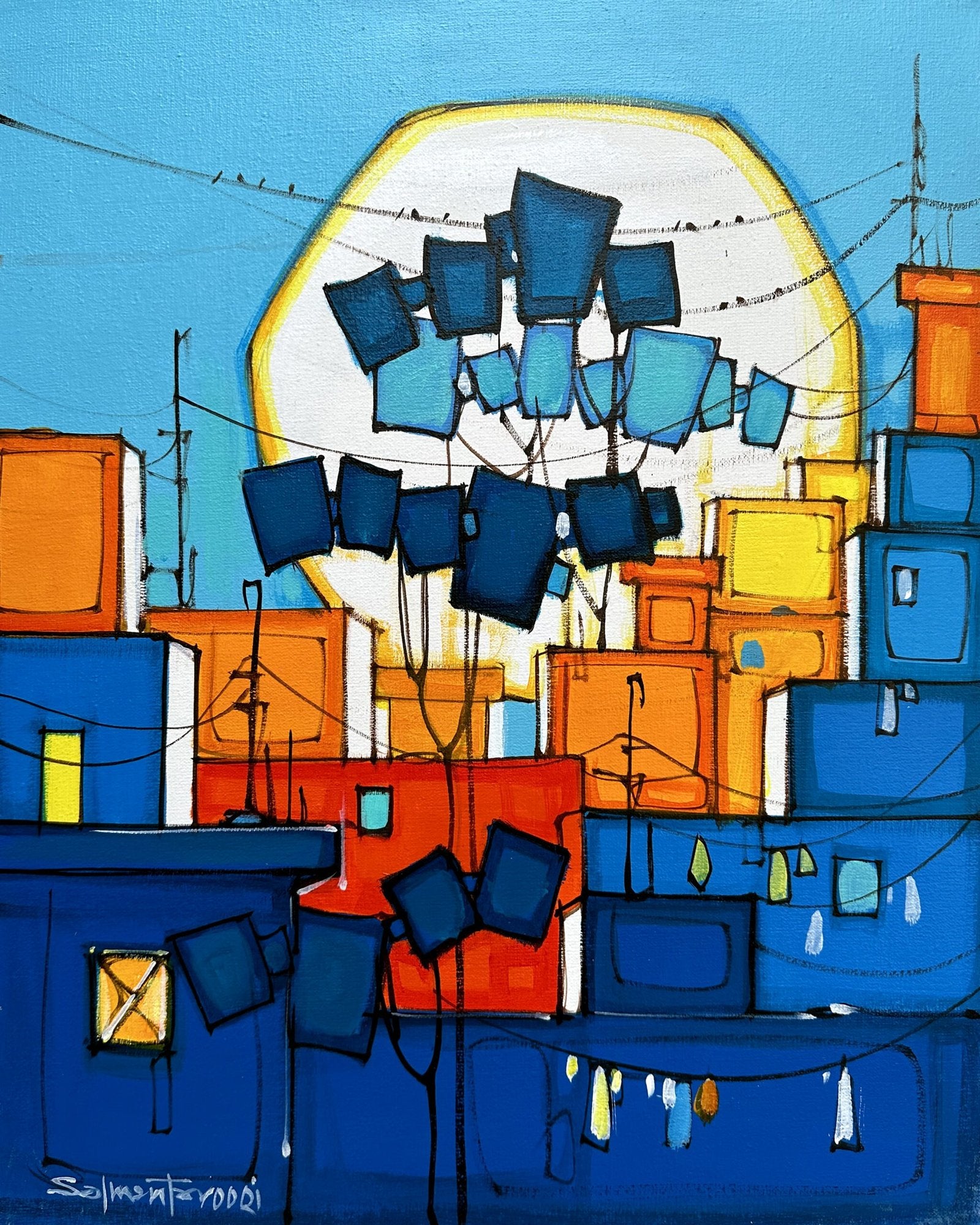Salman Farooqi Azure Kites Acrylic on Canvas 16x20 inches