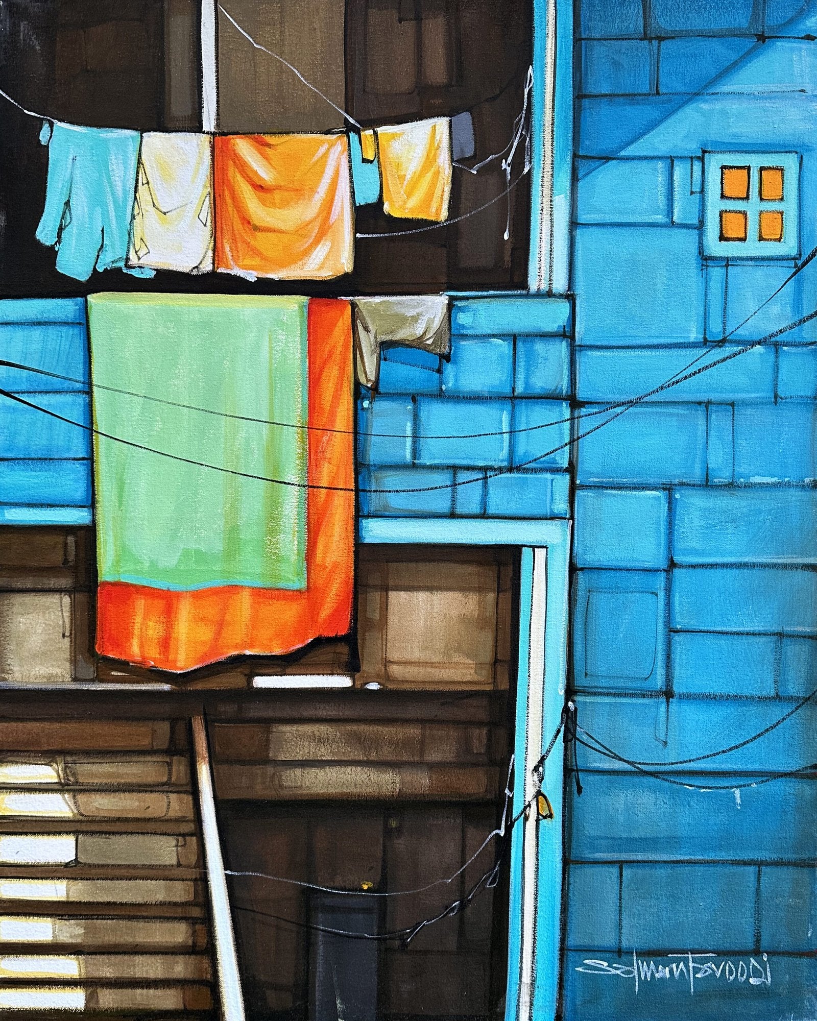 Salman Farooqi Azure Laundry Acrylic on Canvas 24x30 inches