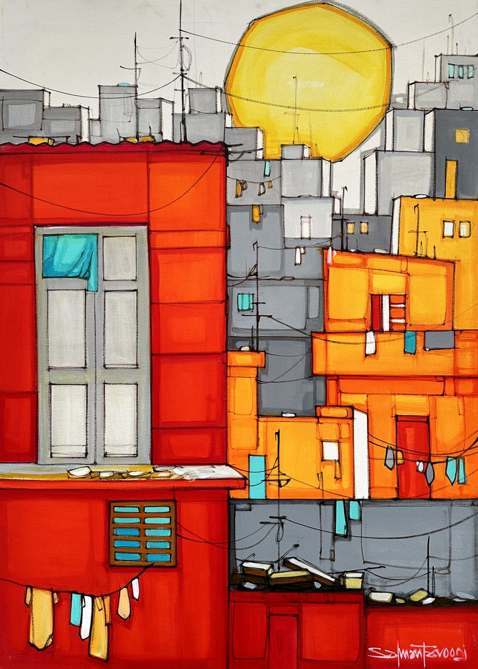Salman Farooqi Crimson Facade Acrylic on Canvas 30x42 inches