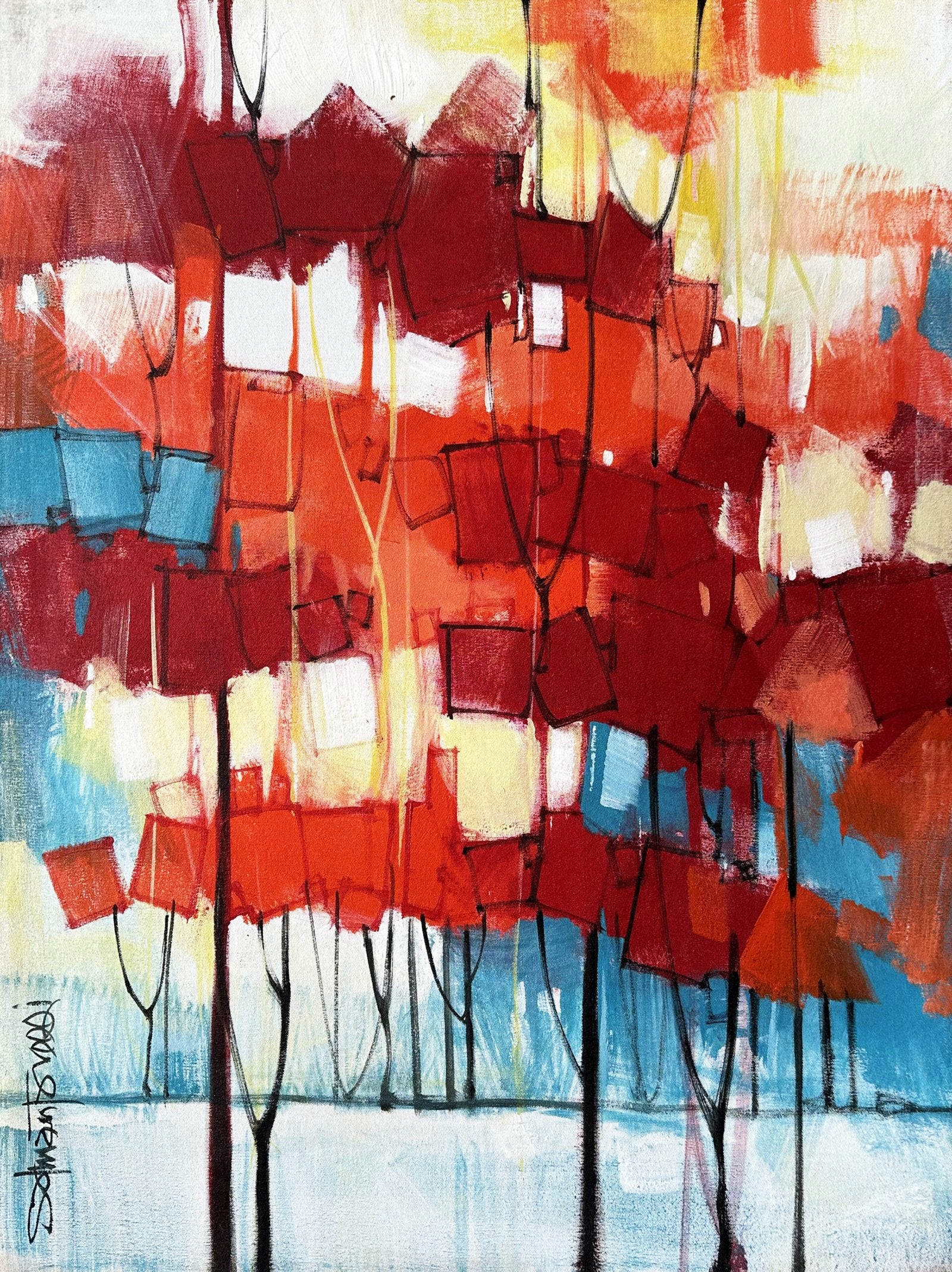 Salman Farooqi Crimson Forest Acrylic on Canvas 18x24 inches