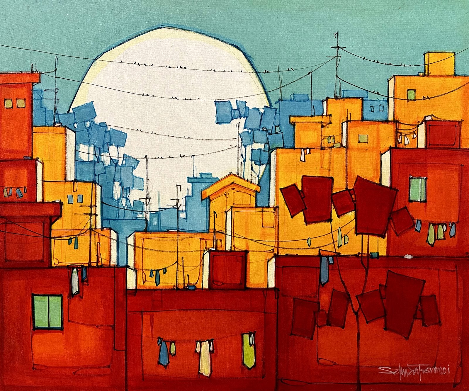 Salman Farooqi Crimson Kites Acrylic on Canvas 30x36 inches