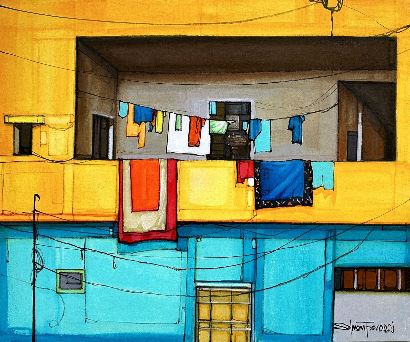 Salman Farooqi Golden Balcony Acrylic on Canvas 30x36 inches