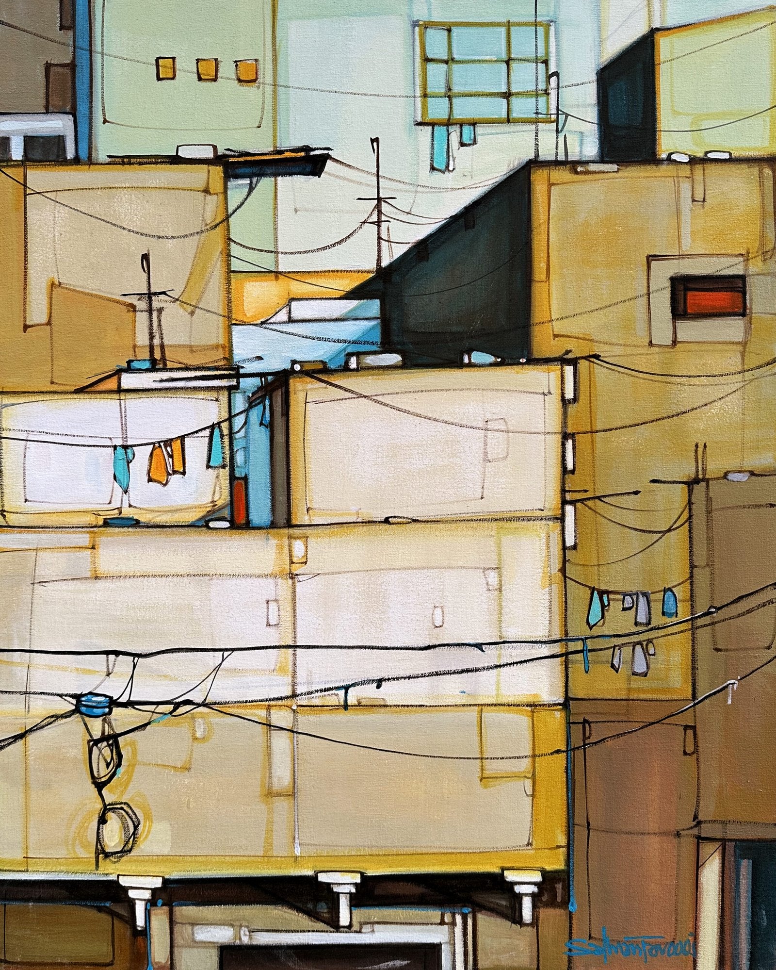 Salman Farooqi Golden Rooftops Acrylic on Canvas 24x30 inches