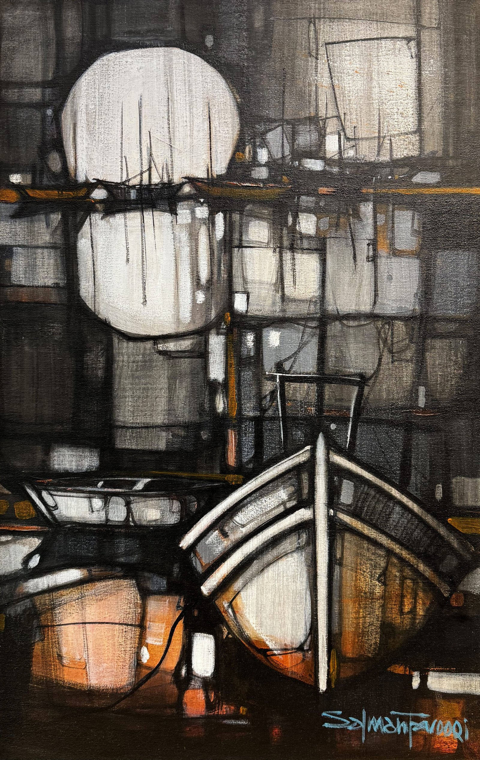 Salman Farooqi Monochrome Harbor Acrylic on Canvas 20x30 inches