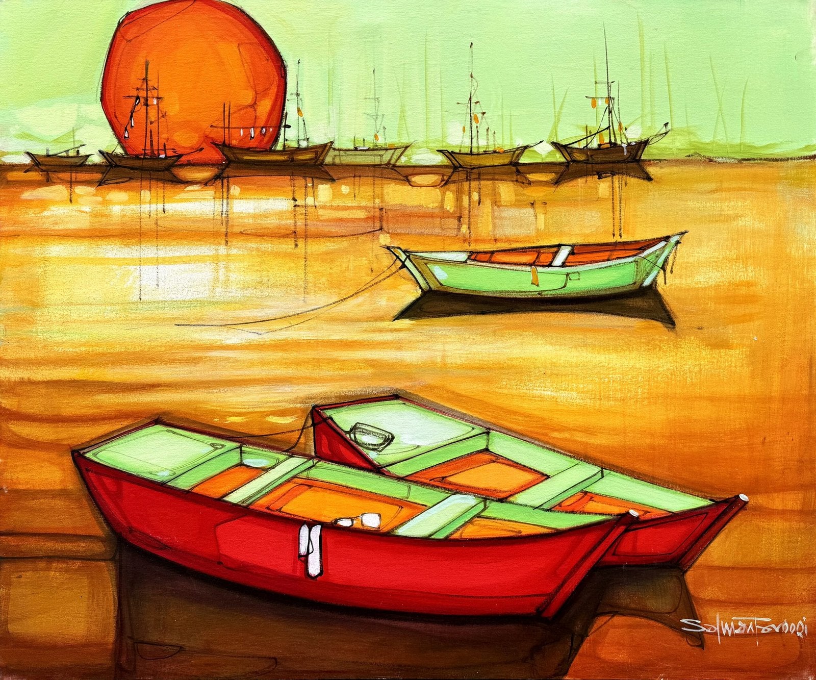 Salman Farooqi Scarlet Harbor Acrylic on Canvas 30x36 inches