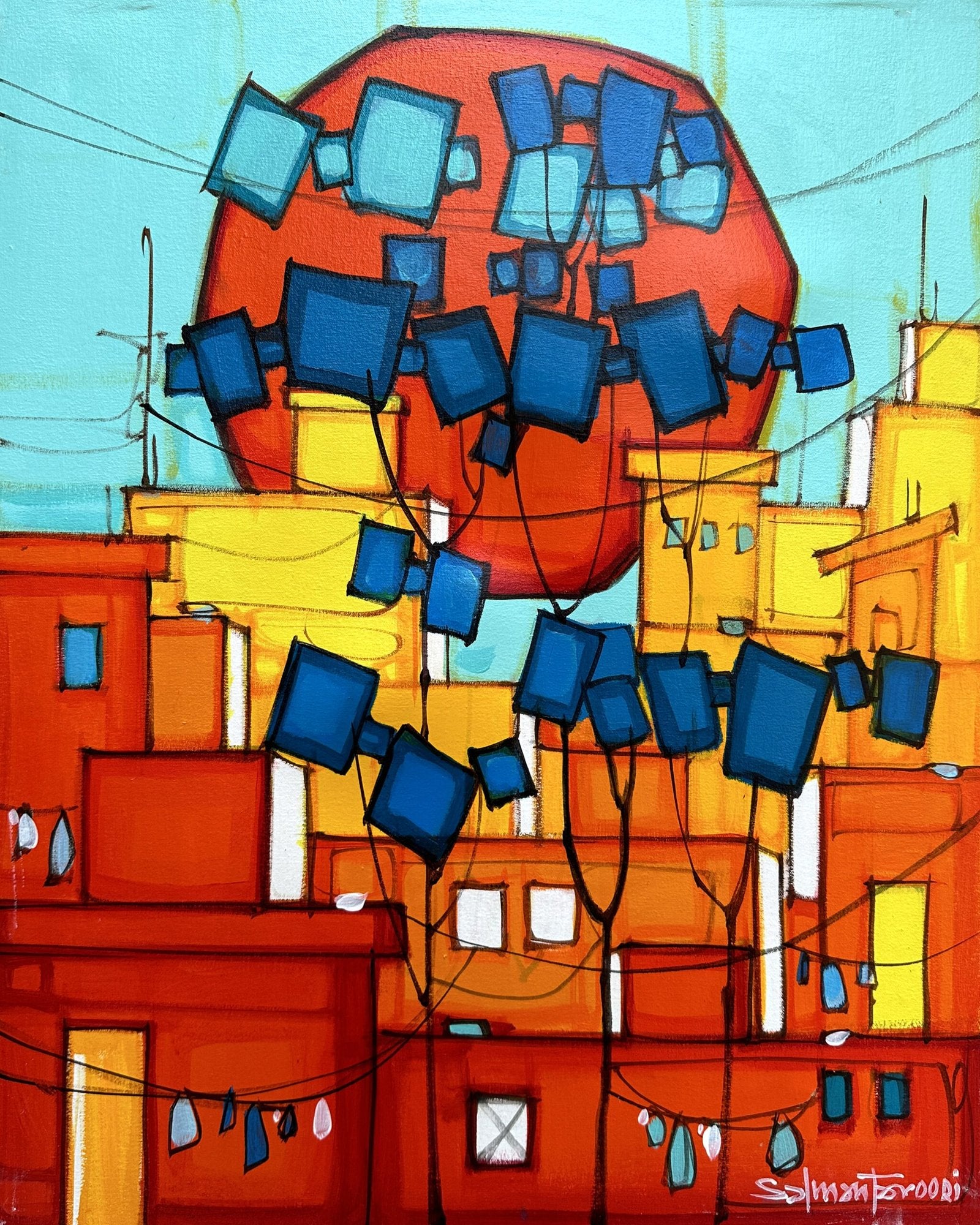 Salman Farooqi Scarlet Kites Acrylic on Canvas 16x20 inches
