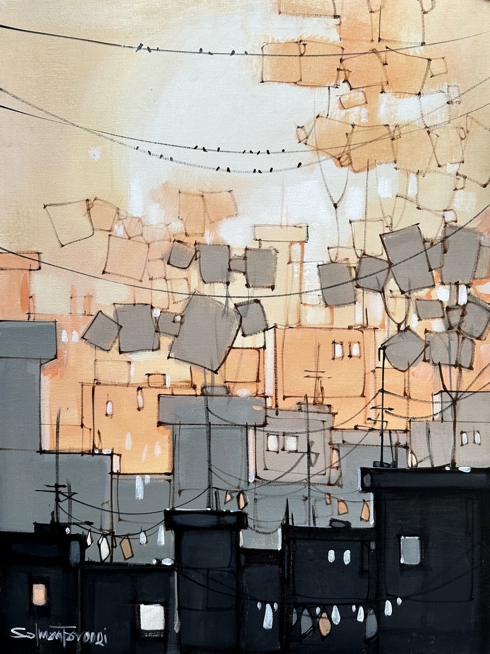 Salman Farooqi Sunset Kites Acrylic on Canvas 18x24 inches