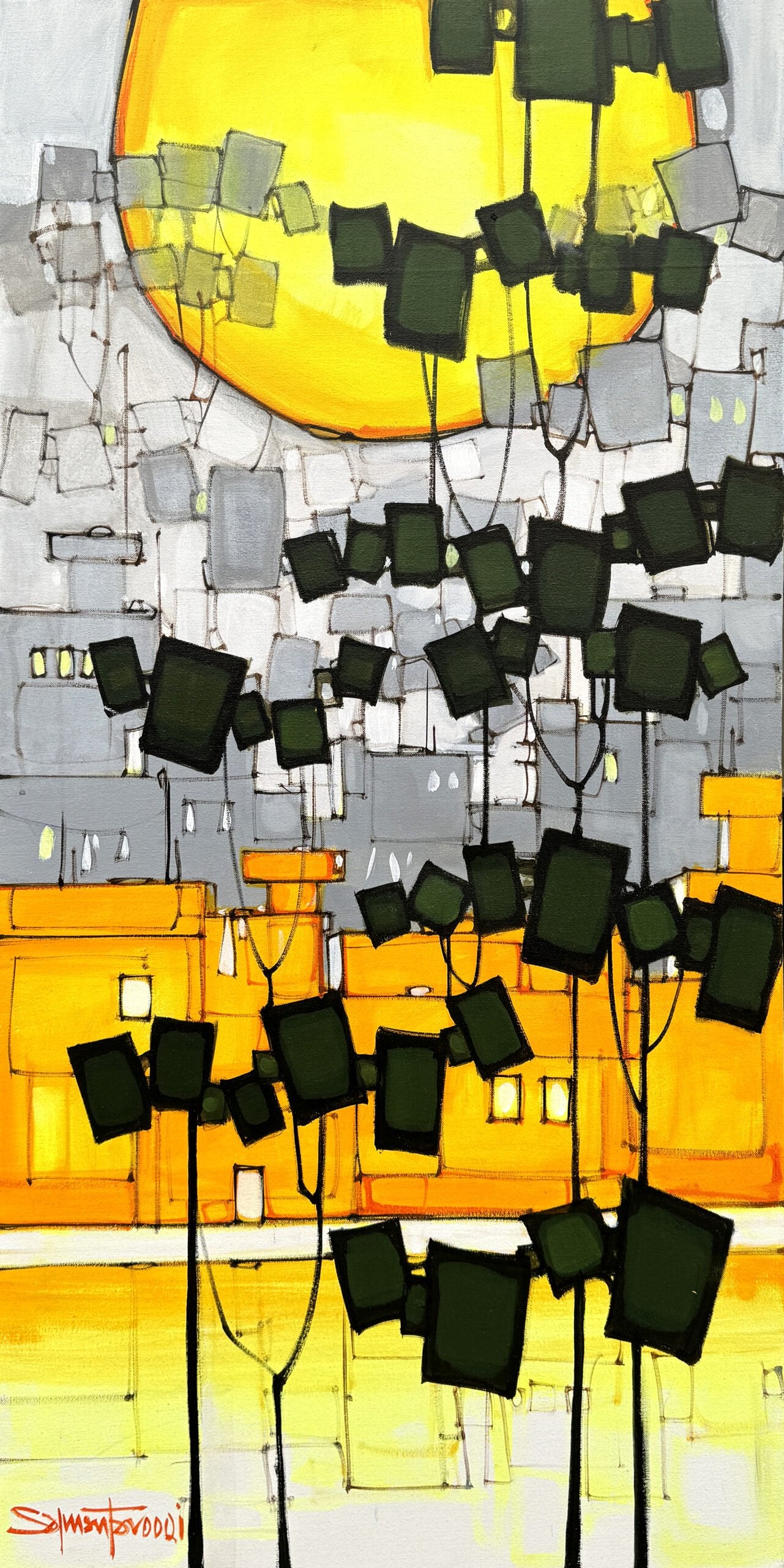 Salman Farooqi Urban Silence Acrylic on Canvas 20x40 inches