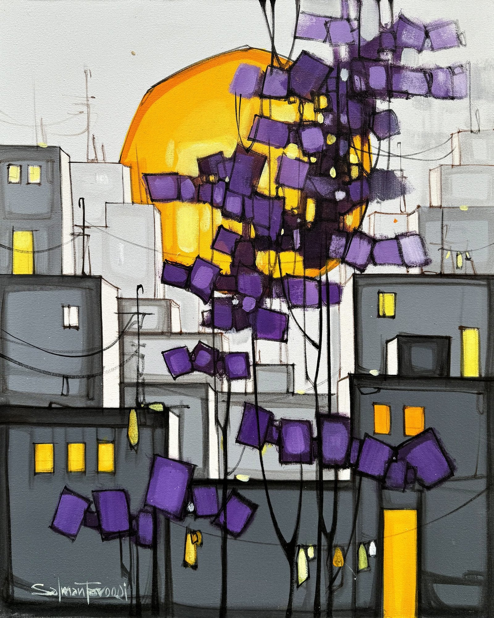 Salman Farooqi Violet Kites Acrylic on Canvas 24x30 inches