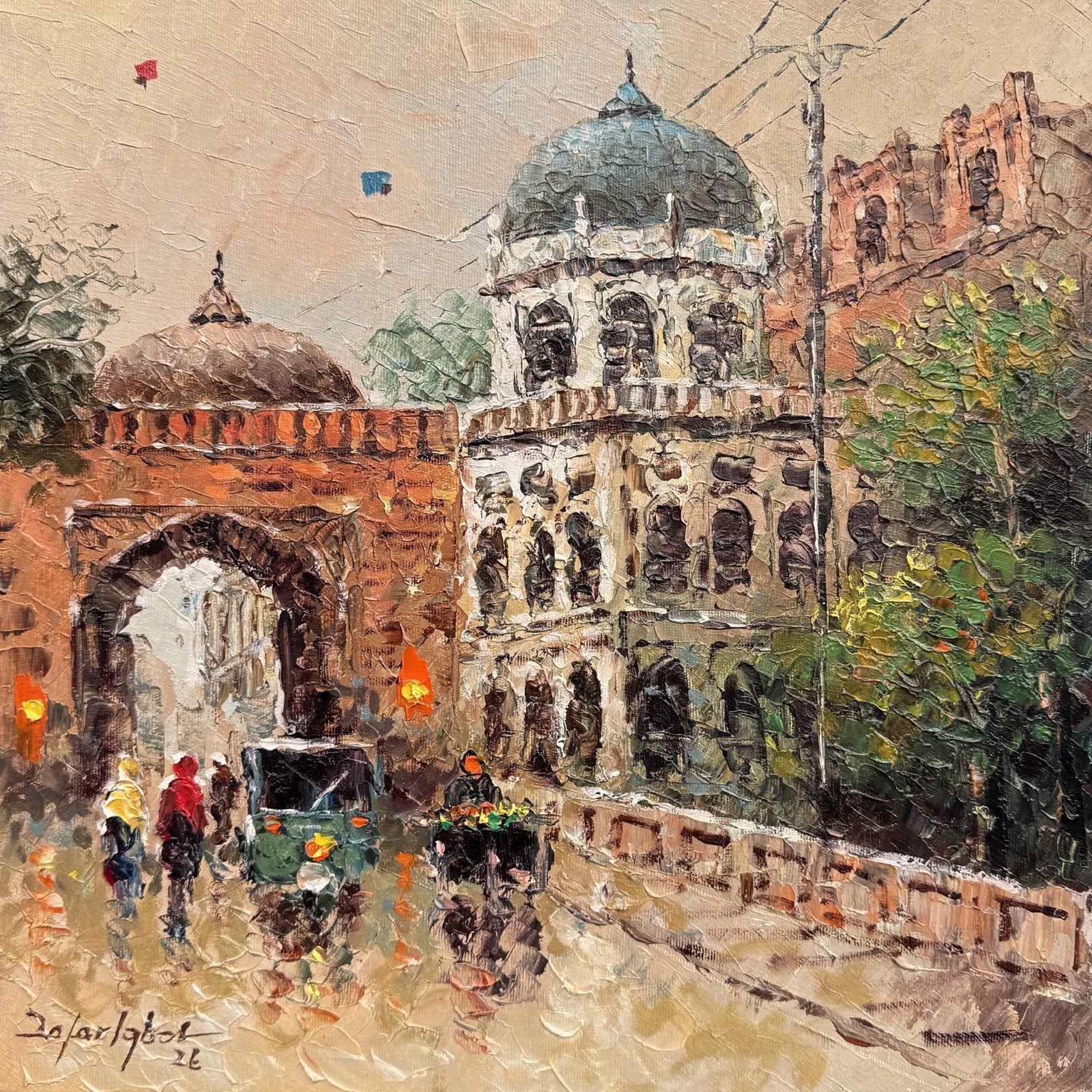 Zafar Iqbal Khan | Title:  Lahore Cityscape Series | Medium: Oil On Canvas | Size: 14x14 inches
