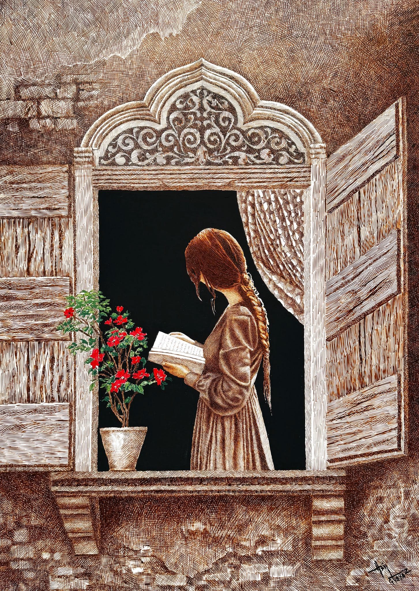 Asif Ghayaz | Title: The Melody of Grace | Medium: Pen & Ink on Paper | Size: 22x31 inches