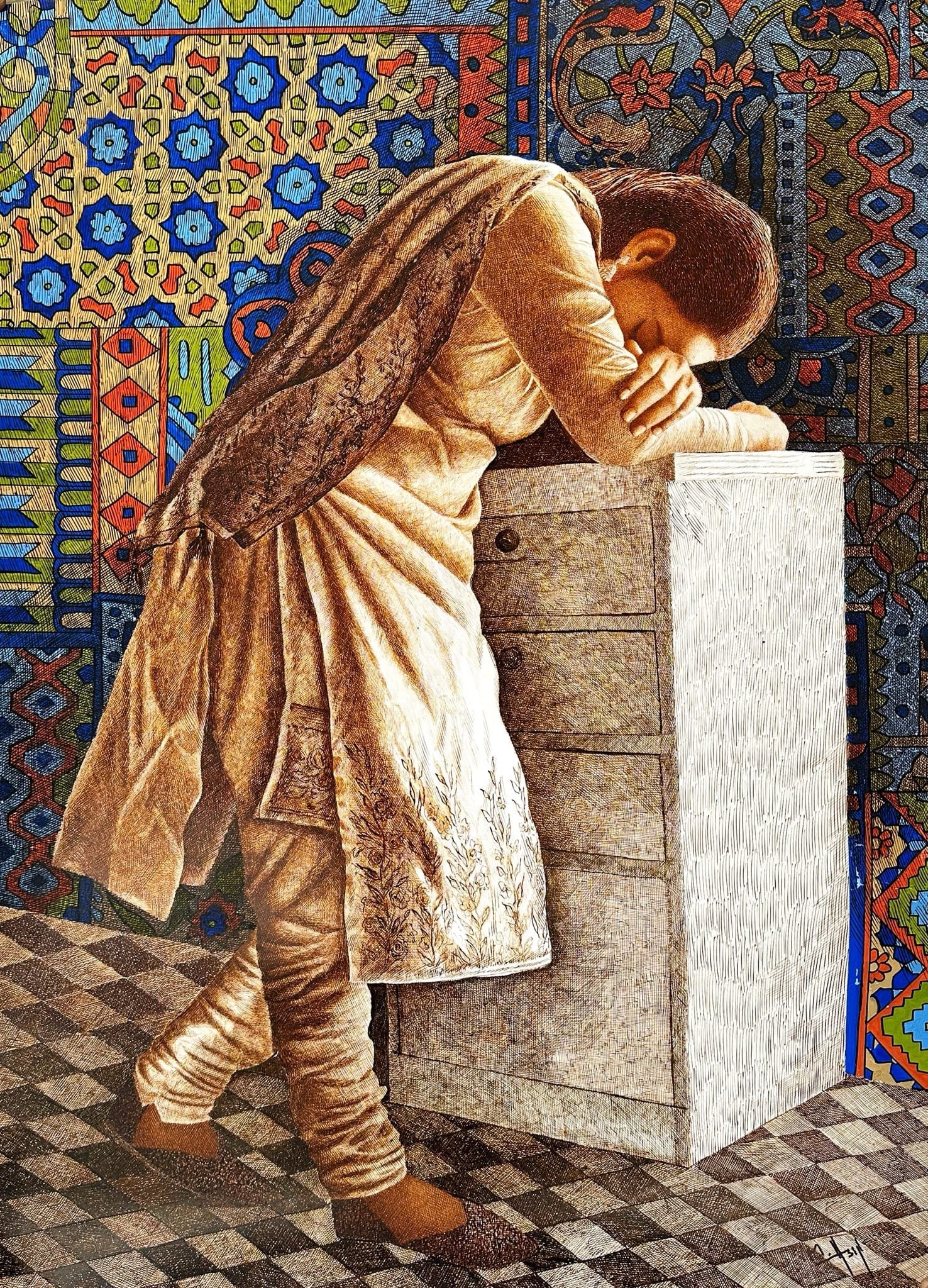 Asif Ghayaz | Title: waiting  | Medium: Pen & Ink on Paper | Size: 31 x  43 inches