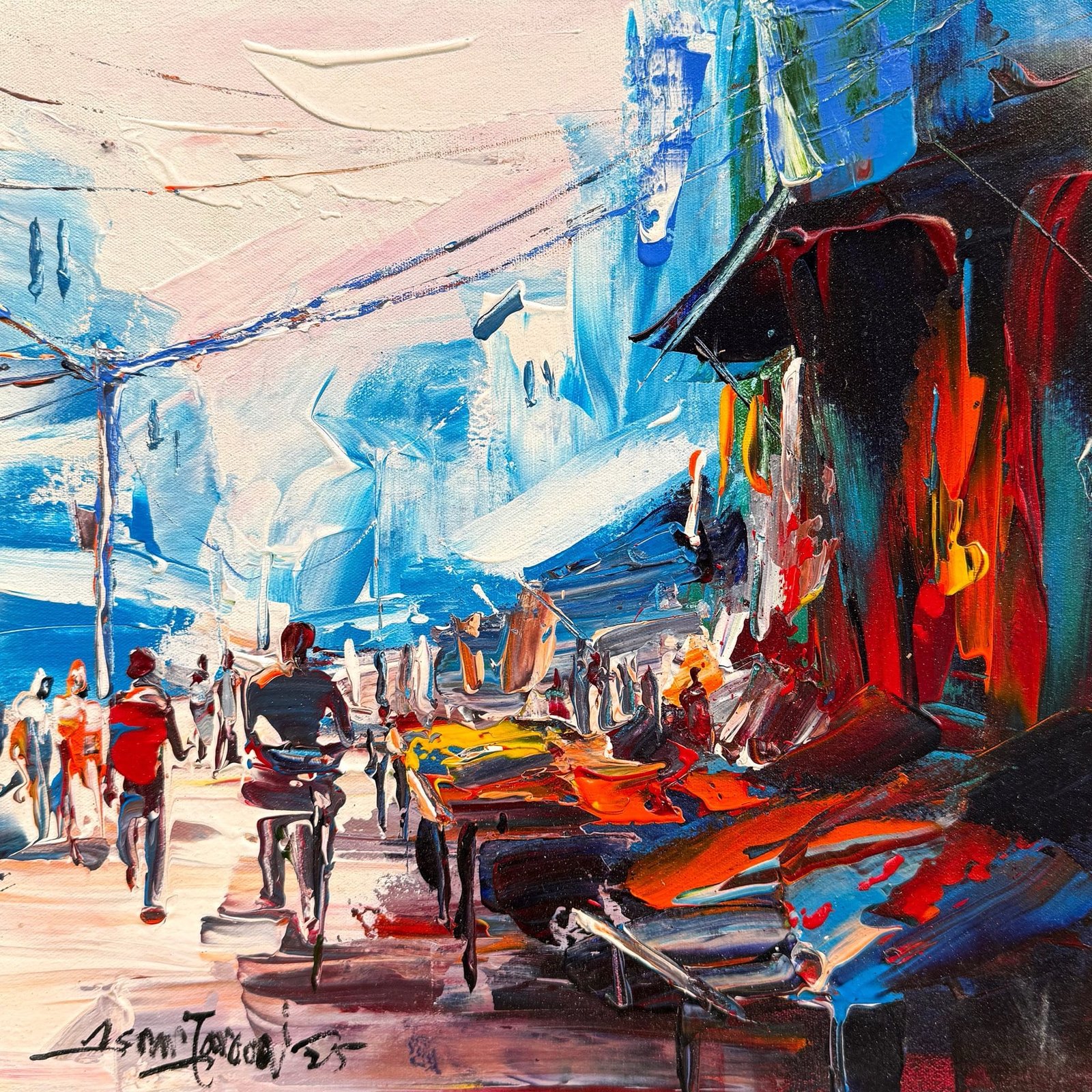 Asrar Farooqi  | Title: Vibrant Cityscape  | Medium: Oil on Canvas  | Size: 12x12 inches