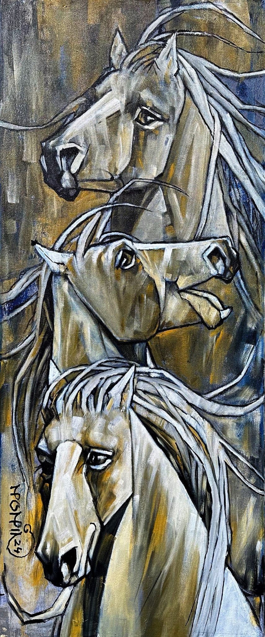 Momin Khan  | Title: Horse  | Medium: Oil On Canvas   | Size: 20 x 48 inches