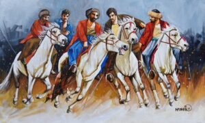 3_img_7030 Momin Khan
| Title: Buzkashi
| Medium: Oil On Canvas
| Size: 18 x 30 inches