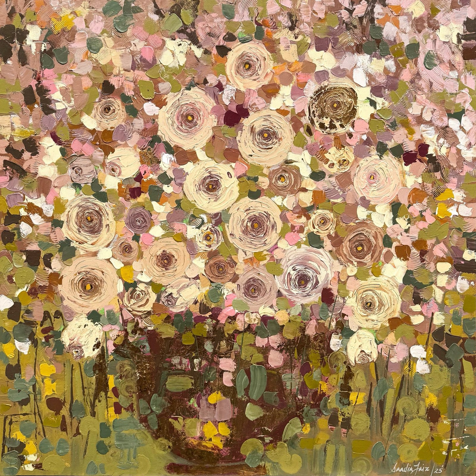 Sadia Faiz   | Title: Flower Series   | Medium: Oil on Canvas  | Size: 30x30 inches