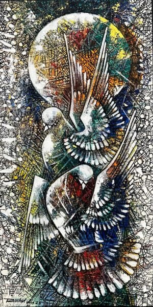 5_img_5607 Rashid Ali | Title: Pigeons | Medium: Oil On Canvas | Size: 12x24 inches