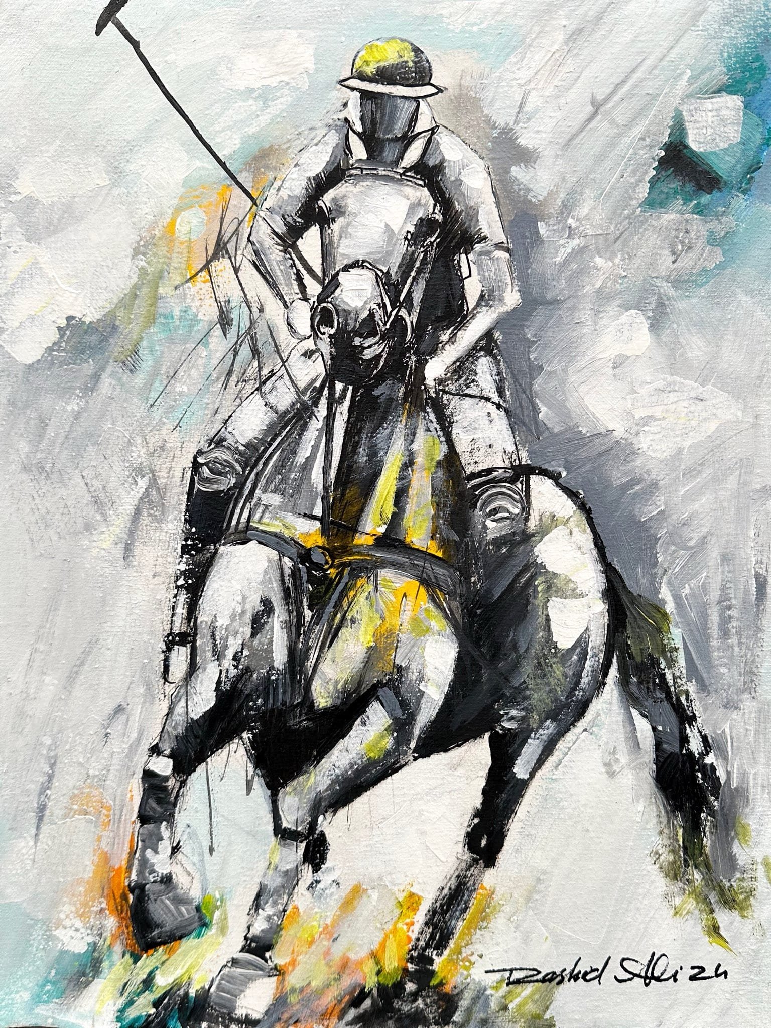 Rashid Ali | Title: Polo Player | Medium: Oil On Canvas |  Size: 12x16 inches