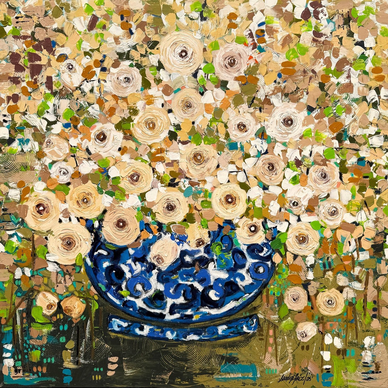 Sadia Faiz   | Title: Flower Series   | Medium: Oil on Canvas  | Size: 36x36 inches