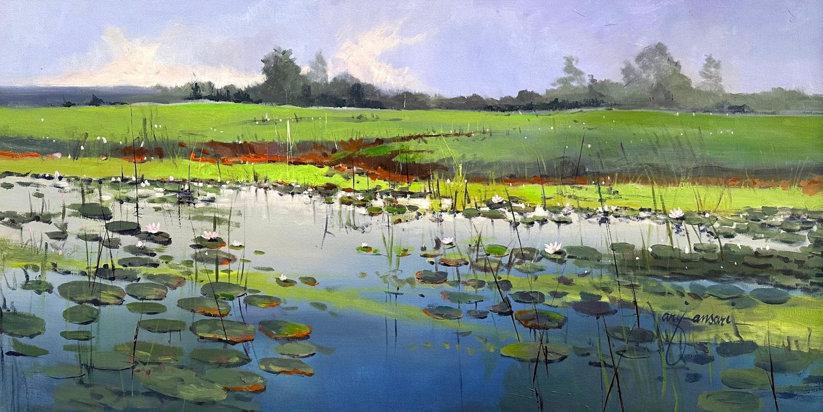 Arif Ansari | Title: Echoes of the North | Medium: Acrylic on Canvas | Size: 24 x 48 inches