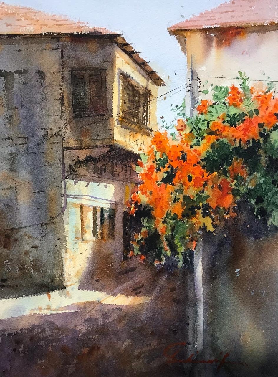 Sadia Arif | Title: Sunlit Alley | Medium: Watercolor On Paper | Size: 11x15 inches