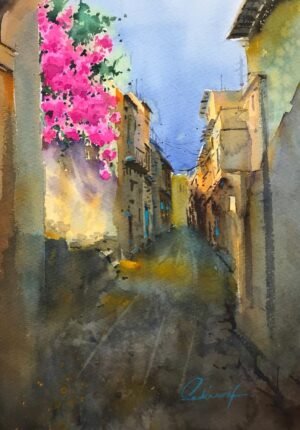 b97da0f7-7fea-4942-a7bf-abe211f9823b Sadia Arif | Title: Golden Alley | Medium: Watercolor On Paper | Size: 11x15 inches